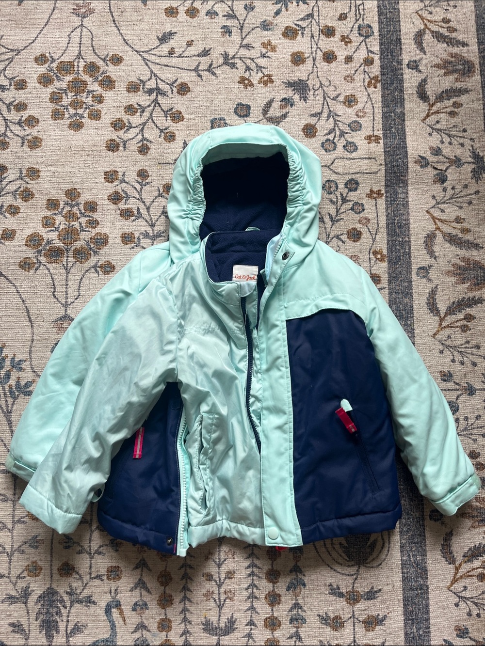Cat & Jack Mint and Navy Puffer Coat with Hood